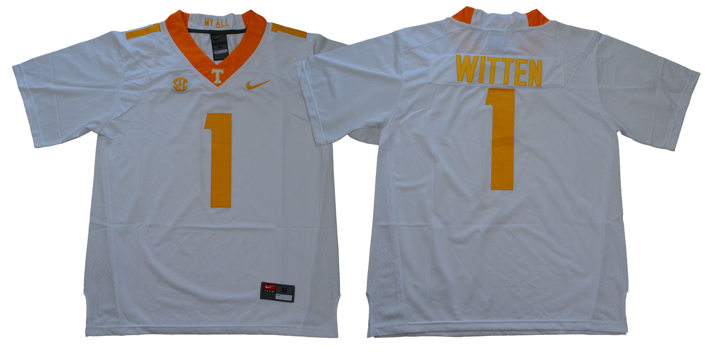 Men Tennessee Volunteers #1 Witten White Nike NCAA Jerseys
